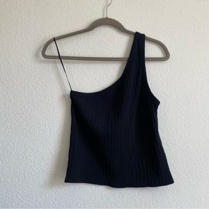 AE ribbed one shoulder black tank